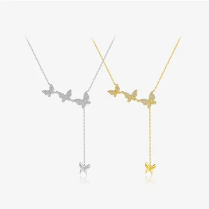 Cool Style Luxury Fashion S925 Sterling Silver Zircon Necklace Gifts for Women Butterfly Tassel Link Chain Pendant Necklace