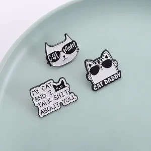 Cool Sunglasses Black Cat Mom Daddy Enamel Pins My Cat and I Talk Shit About You Brooches Lapel Badge Jewelry Gifts for Friends