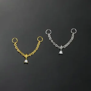Copper 14K Gold Plated Ear Piercing Link Chain Nose Hinged Zircon Pendant Body Jewelry Fashion Gift