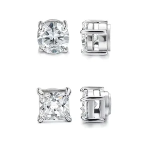 Copper Alloy Square Zircon Clip on Earrings Trendy Unisex Fashion Jewelry for Daily Wear and Gift