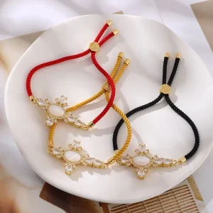 Copper CZ Shell Cross Bracelet Woven Rope Jewelry Light Luxury Fashion Accessories for Women