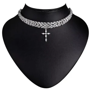 Copper Cross Pendant Necklace European American Style Fashion Personality Accessories Party Jewelry Zircon