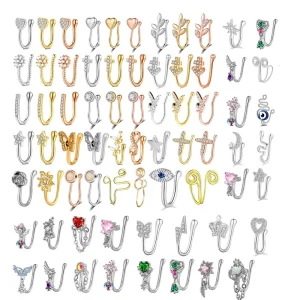 Copper Diamond Nose Ring Body Jewelry Butterfly Heart Nose Stud U Shape Zircon Inlaid Clip On Nose Ring