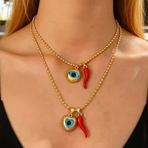 Copper Enamel Blue Eye Pendant Necklace European Ins Style Fashion Jewelry for Women