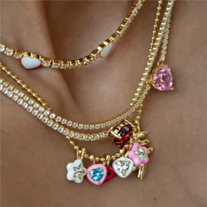 Copper Gold Plated Jewelry Accessories Love Flowers Lips Geometric Shape Necklace Pendant