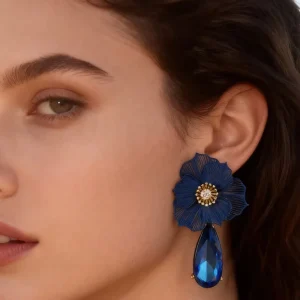 Copper Gold Plated Trendy Floral Drop Crystal Earrings Factory New Luxury Elegant Women’s