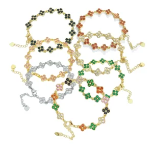 Copper Inlaid Colorful Cubic Zircon Clover Bracelet Fashion Bangle Jewelry Gift for Women