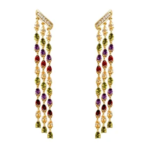 Copper Inlay Drop Earrings Full Diamond Zirconia Tassel Water Droplets Female Long Colorful Cubic Zircon Trendy Jewelry