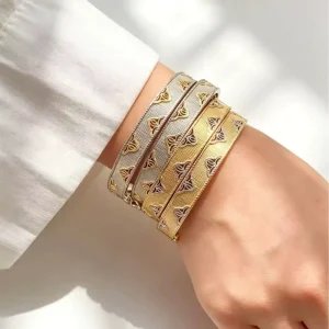 Copper Jewelry Two Tone Plated Zircon Bracelet Bangle Italian Filigree Craftsmanship