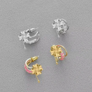 Copper Lucky Flower Fashion Dangle Earrings Heart Gemstone Designer Drop Earrings for Women