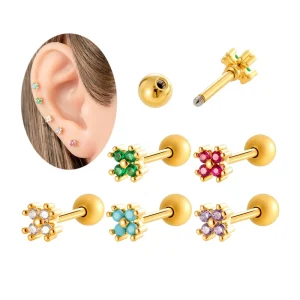 Copper Material Cartilage Piercing Jewelry Colored Zircon Exquisite Petite Flower Tragus Earrings Jewellery