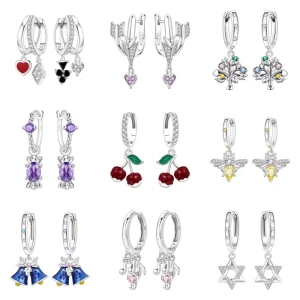 Copper Silver Plated Drop Earrings Women’s Colorful Love Heart Zircon Earrings Fine Jewelry for Wedding Engagement Party