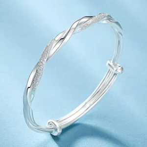 Copper Silver Plated Interweave Mobius Curved Bangle Bracelet with Twisted Ring Design Fashion Jewelry