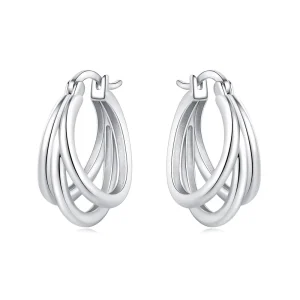Copper Silver Plated Triple Hoop Earrings for Women Interlocking Twisted Minimalist Fashion Jewelry Gift