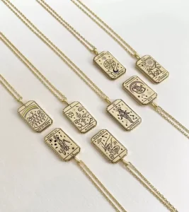 Copper Tarot Card Pendant Necklace with Link Chain Ethnic Style