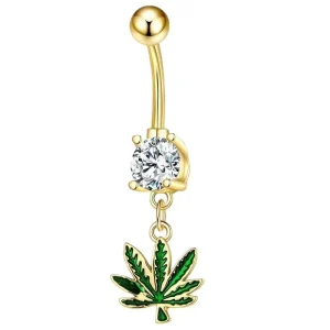 Copper Unisex Navel Ring Belly Stud Green Leaf Belly Button Rings Body Piercing Jewelry