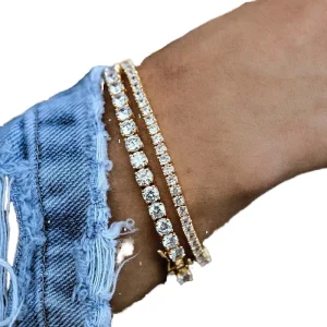 Corrente De Tenis Cubic Zirconia Ouro Prata Iced Out Crystal CZ Diamond Tennis Bracelet