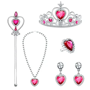 Cosplay Princess Costume Accessory Set Tiara Rhinestone Magic Wand Necklace Earring Ring Party Stage Cosplay Kit