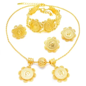 Costume Dubai Gold Jewelry Wedding Women 24k Gold Jewelry Set Ethiopian Copper Alloy Jewelry