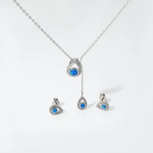 Costume Fashion China Jewelry Teardrop Blue Opal Necklace Earrings Fashion Senior Rich Classic Women’s Jewelry Set