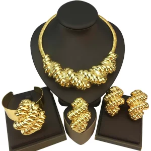 Costume Fashion High Quality Jewelry Big Earrings Brazilian Gold Jewelry Sets for Women FHK17058