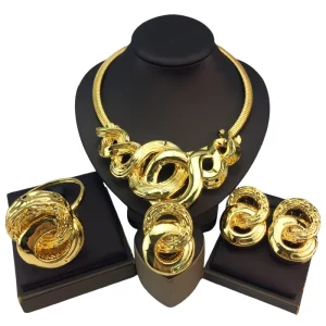 Costume Fashion High Quality Jewelry Big Earrings Brazilian Gold Jewelry Sets for Women FHK19182