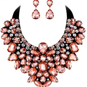 Costume Jewelry 9 Colors Rhinestone Crystal Alloy Hyperbole Statement Necklace Earrings Set for Women