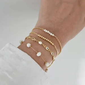 Costume Jewelry Fashion Jewelry Women’s Irregular Metallic Stainless Steel Bracelet Pearl Bead Bracelet Set for Women