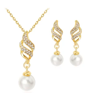 Costume Jewelry Necklace and Earring Sets Crystal Gold Jewelry Necklace & Earring for Women Party Weeding