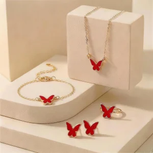 Costume Jewelry Set Gold Color Plated Alloy Black Enamel Butterfly Accessories for Women Daily Casual Wear