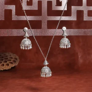 Costume Jewelry Zinc Alloy Bell Boho Antique Silver Necklace Earring Set