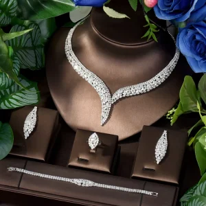 Costume Show Jewellery Geometric Set Cubic Zirconia Deluxe Large Necklace and Earrings Bridal Wedding Dating Accessories S 79