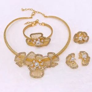 Costume Trendy Brazilian Fashion Luxury Popular Wedding Alloy Gold Plated Party Gift Anniversary Engagement Jewelry Set