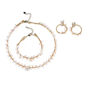 Costume Women Jewelry Freshwater Fancy Elegant Pearl Earring Fashion Necklace Set