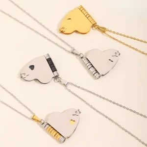 Couple Personality Blank Stainless Steel Necklace for Engraving Plated Romantic Diamond Heart Necklace Openable Pendant