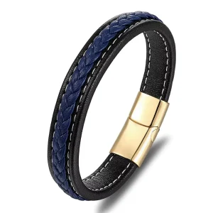Couples Stainless Steel Hand Woven Fashion Jewelry Bracelets Bangles Popular Magnet Black Leather Bracelet