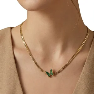 Court-Style Three-Dimensional Green Butterfly Layered Women’s Choker Fashionable Bamboo Stainless Steel Daily