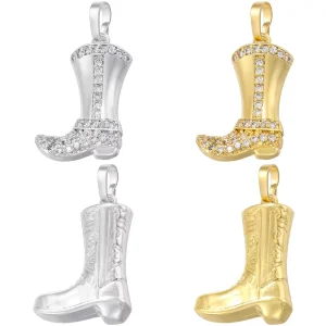 Cowboy Boot Copper Charms Gold Silver Plated Pendant Connectors for Jewelry Making Supplies
