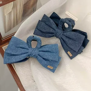Cowboy Fabric Hair Clip Women Fashion Large Bow Knot Shark Clip for Women Lady