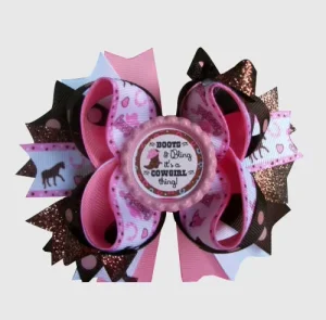 Cowgirl Hair Bows Brown and pink Ribbon Western Hair Bow Girl Accessories OTT Large Hair Clips for Girls