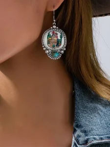 Cowgirl Western Till Retro Turquoise Longhorn Cow Bull Cowboy Pendant Bohemian Dangle Earrings for Women Fashion Jewelry Bijoux