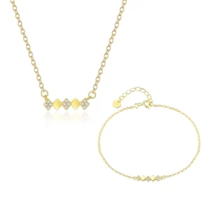 Crafted Fashion Jewelry Set 925 Sterling Silver Rhomb Geometric Zircon Pendant Necklace Bracelet for Women