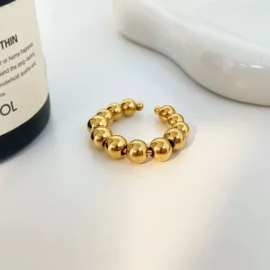 Creative 18k Gold plated Stainless Steel Round Beads From Small to Large With Ear Clips Fashion Jewelry Earrings for Women