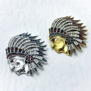Creative Alloy Material Metal Plated Crystal-like Indian Headdress-shaped Vintage Brooch For Unisex Suit Lapel Pin