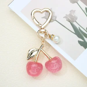 Creative Alloy Small Cherry Keychain Simulation Fruit Women Bag Charm Hanging Pendant Mini Gift Accessory for Purse