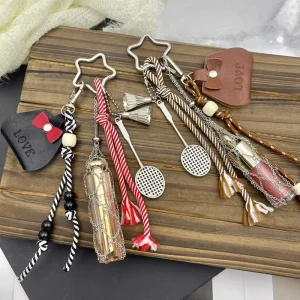 Creative Badminton Climbing Rope Pendant Stainless Steel Keychain Portable Lipstick Mesh Bag