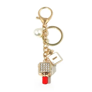 Creative Bag Charm Accessories Keychain DIY Fashion Perfume Lipstick Pearl Pendant Keyring
