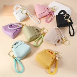 Creative Candy Mini Bag Keychain PU Leather Small Pouch Bag Charm Cute Handbag Pendant Key Ring