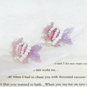 Creative Cartoon Mermaid Niche Design Beaded Stud Earrings Ocean Style Colorful Earring