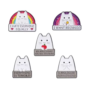 Creative Cartoon Rainbow White Letters Cat Alloy Brooch for Unique Trendy Clothes Bags Enamel Badges